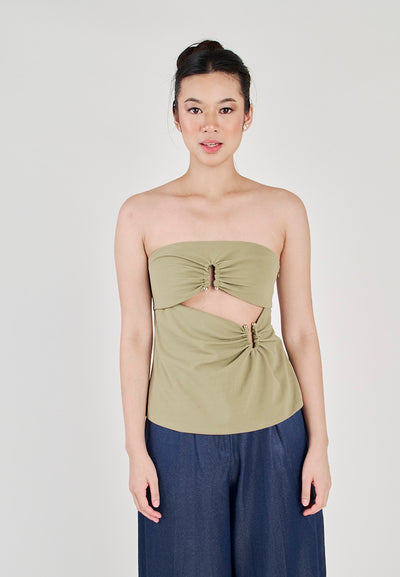 Jeune Sage Ruched Hollow Out Underbust Side Zipper Tube Top