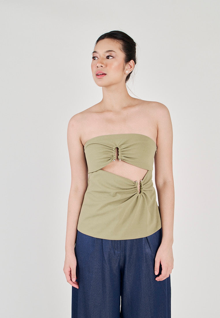 Jeune Sage Ruched Hollow Out Underbust Side Zipper Tube Top