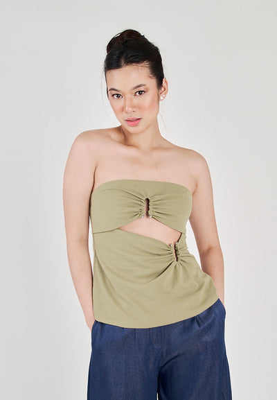 Jeune Sage Ruched Hollow Out Underbust Side Zipper Tube Top
