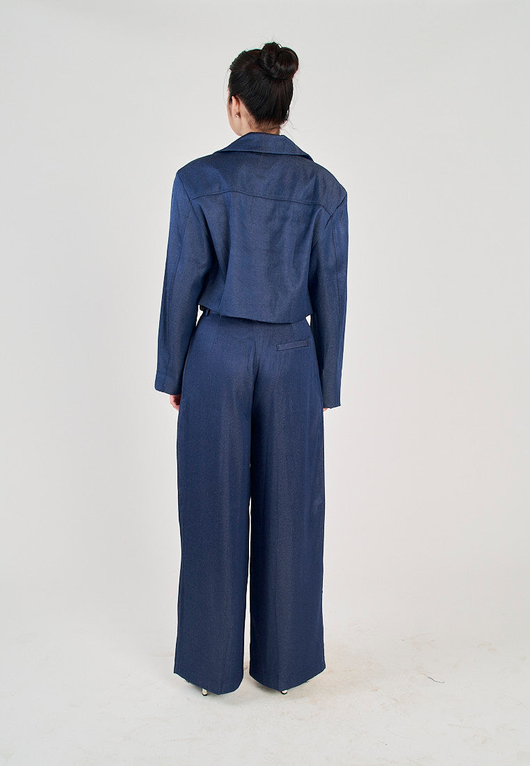 Rhodes Blue Turn Down Collar Buttons Up Front Pocket Long Sleeves Top
