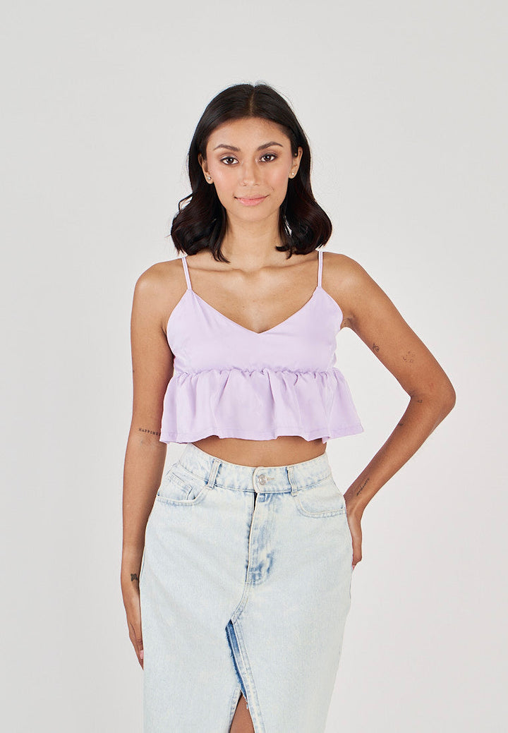 Iwa Purple V Neck Smock Back Sleeveless Top