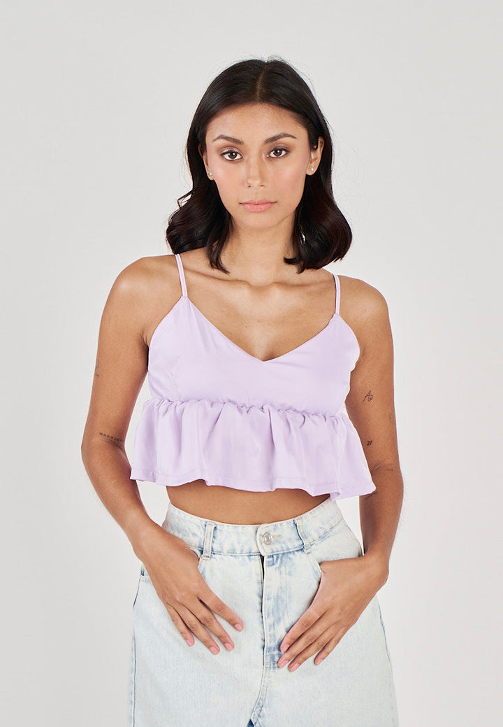 Iwa Purple V Neck Smock Back Sleeveless Top