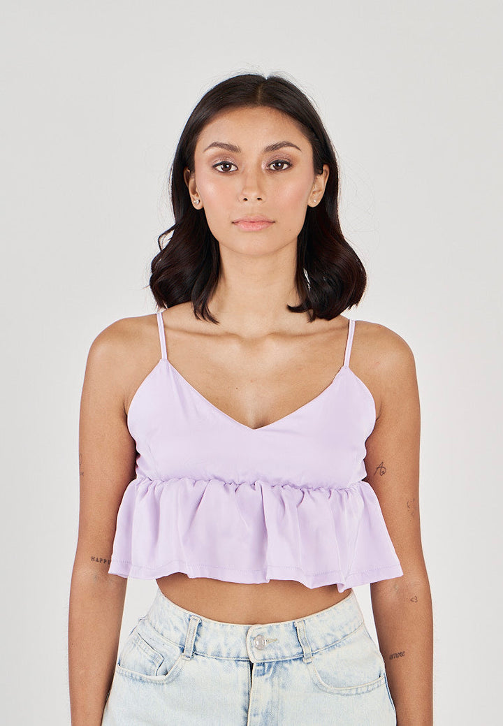 Iwa Purple V Neck Smock Back Sleeveless Top