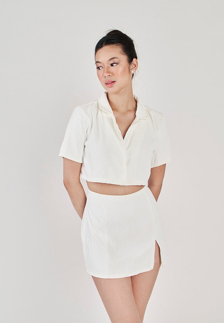San White Zipper Back A-Line Mini Skirt