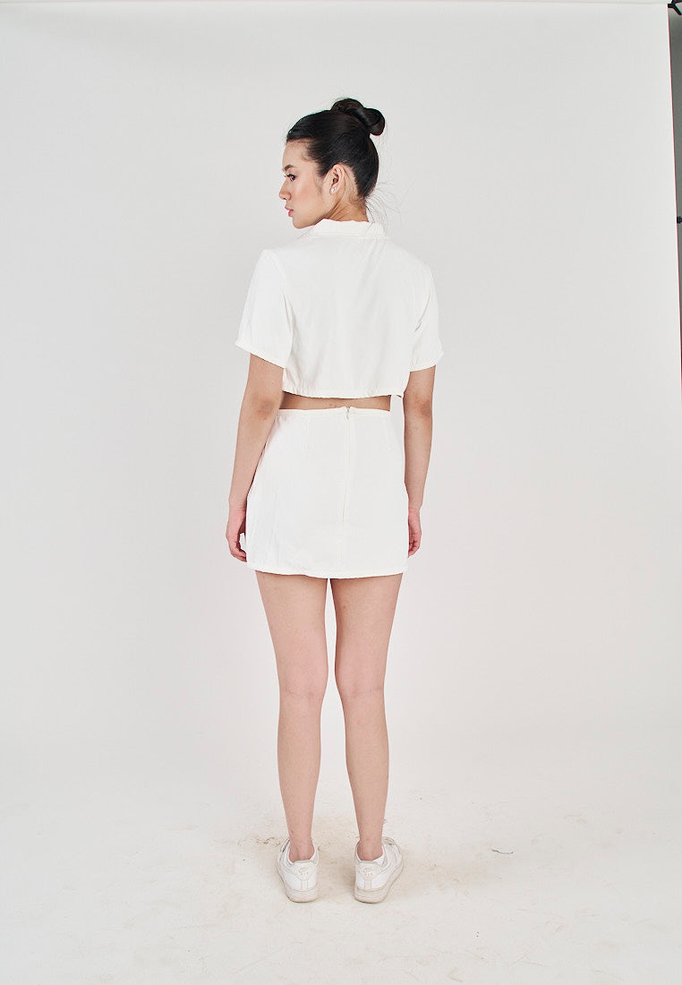 San White Zipper Back A-Line Mini Skirt