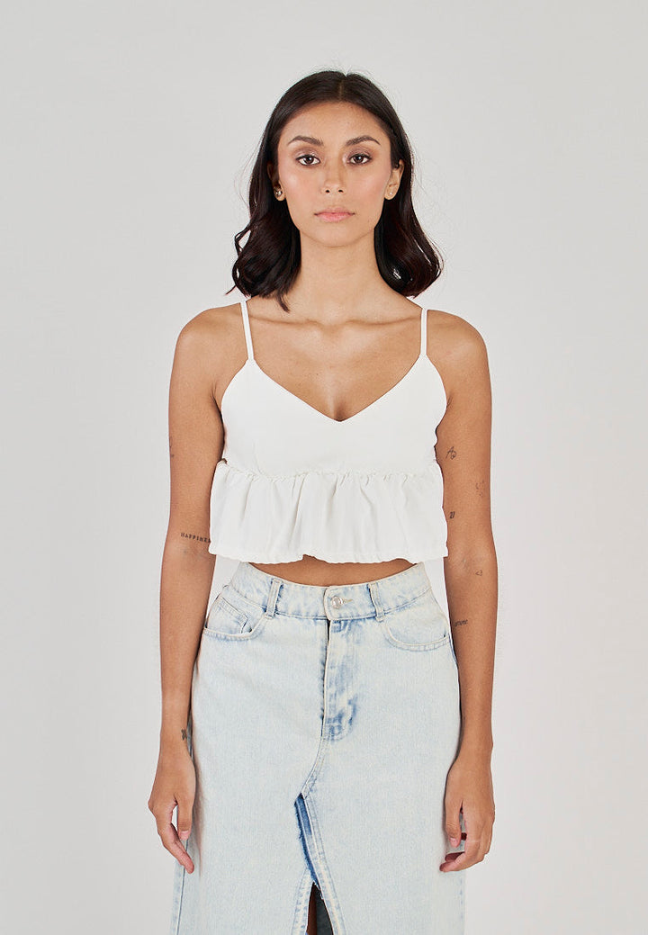 Iwa White V Neck Smock Back Sleeveless Top