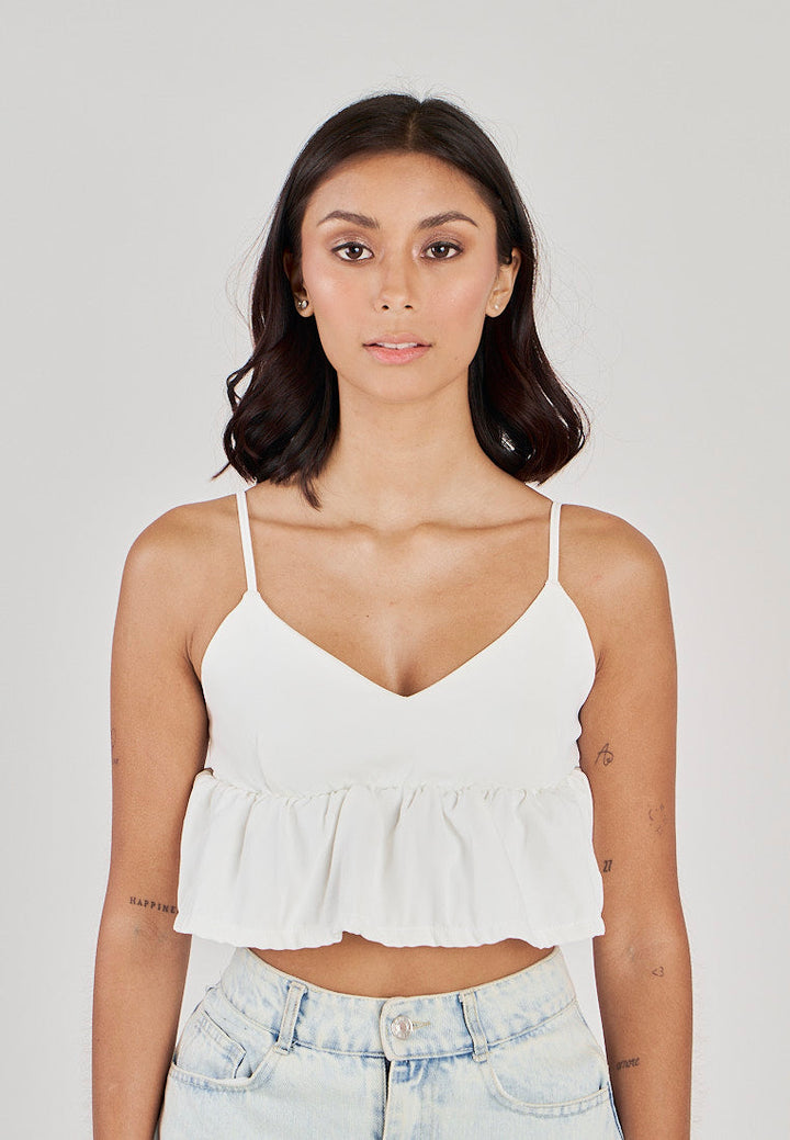 Iwa White V Neck Smock Back Sleeveless Top