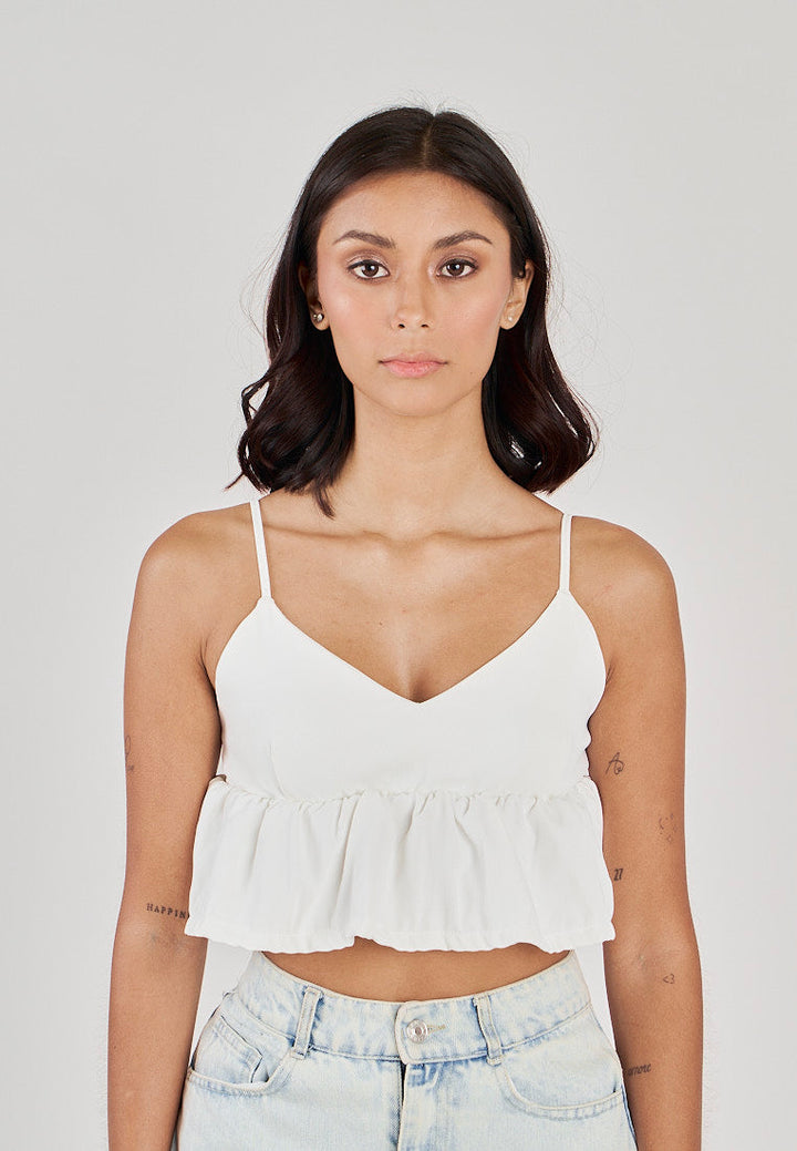 Iwa White V Neck Smock Back Sleeveless Top