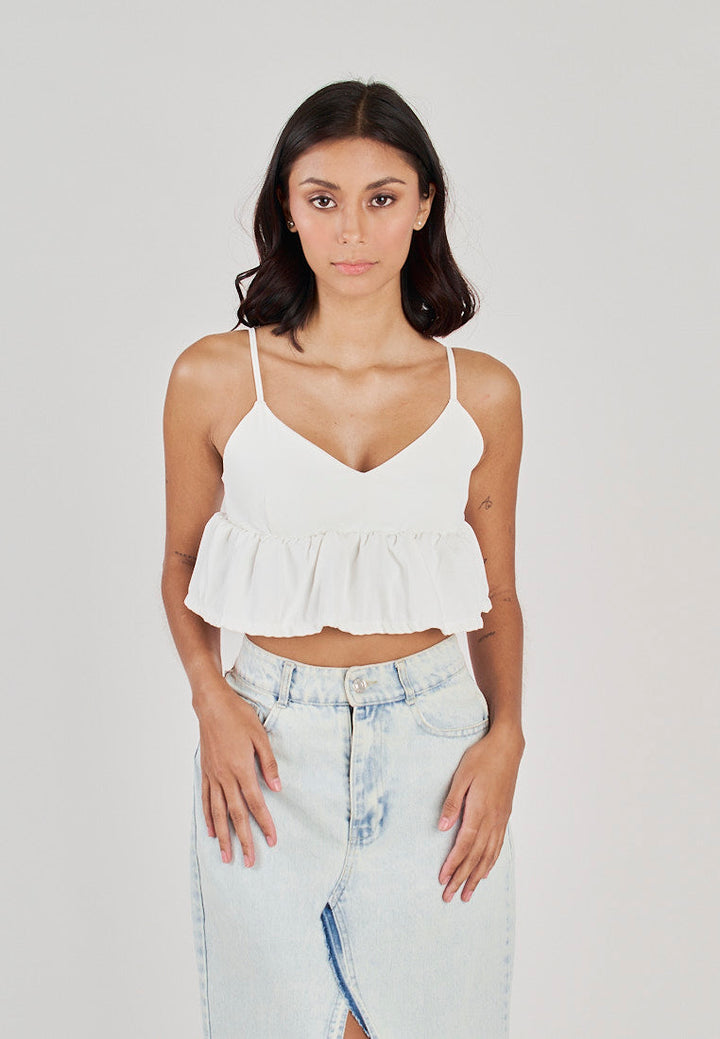 Iwa White V Neck Smock Back Sleeveless Top