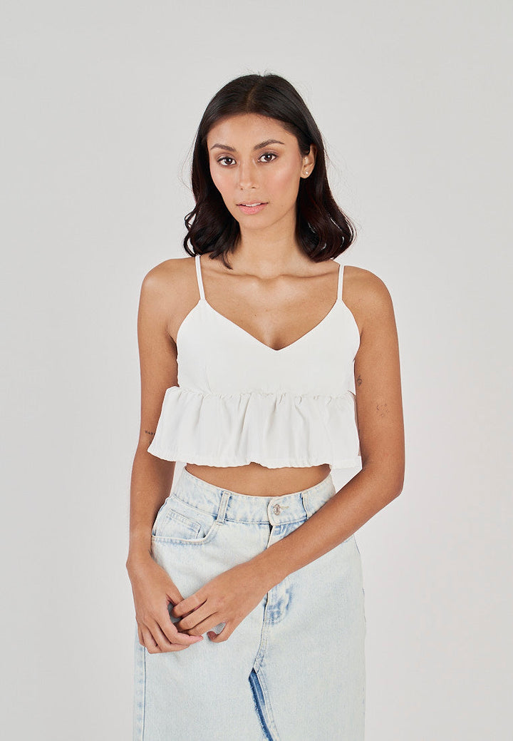Iwa White V Neck Smock Back Sleeveless Top
