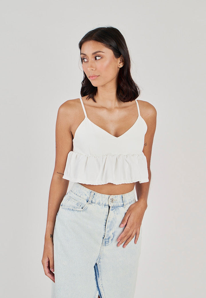 Iwa White V Neck Smock Back Sleeveless Top
