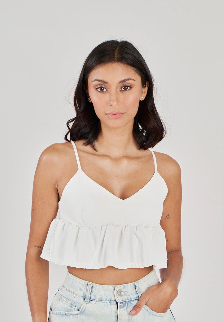 Iwa White V Neck Smock Back Sleeveless Top