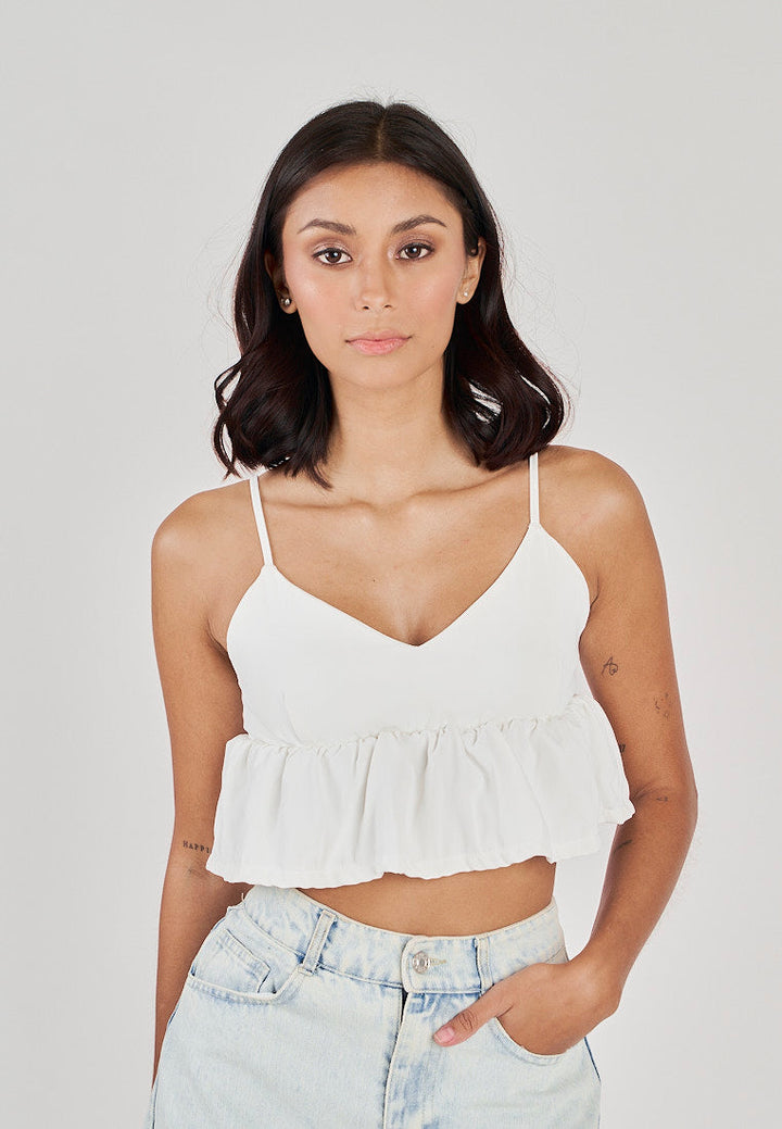 Iwa White V Neck Smock Back Sleeveless Top