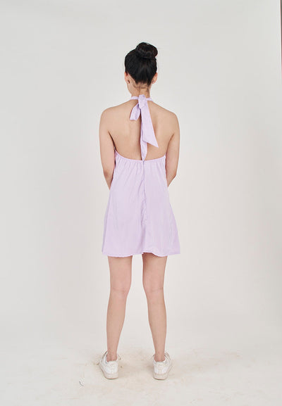 Kumiko Purple Sleeveless Halter Open Zipper Back Mini Dress