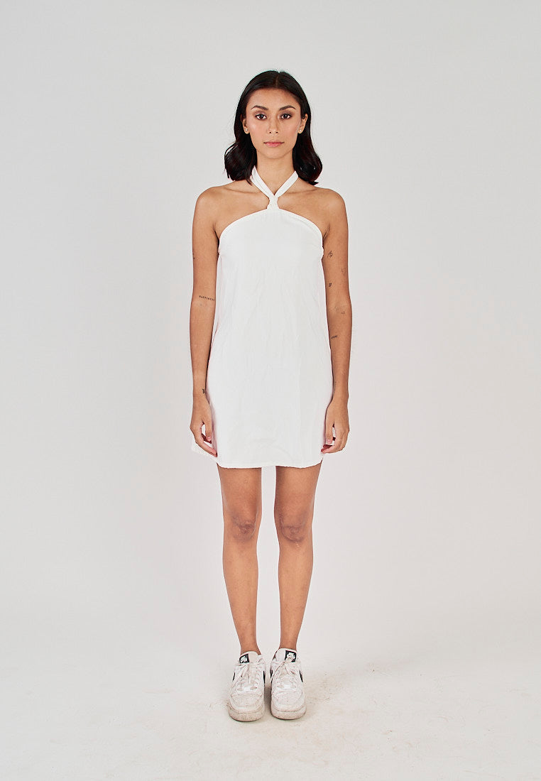 Kumiko White Sleeveless Halter Open Zipper Back Mini Dress