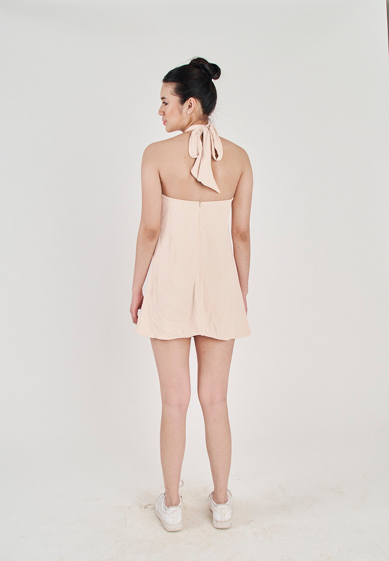 Kumiko Blush Pink Sleeveless Halter Open Zipper Back Mini Dress