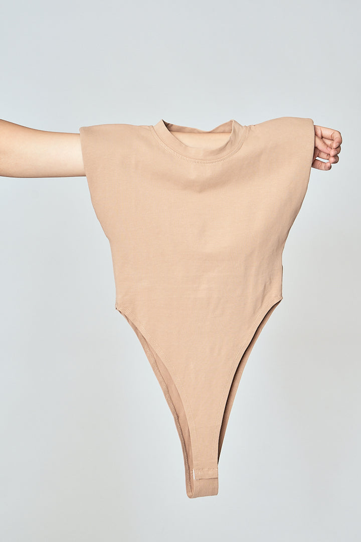 Gaea Khaki Crew Neck Sleeveless Bodysuit