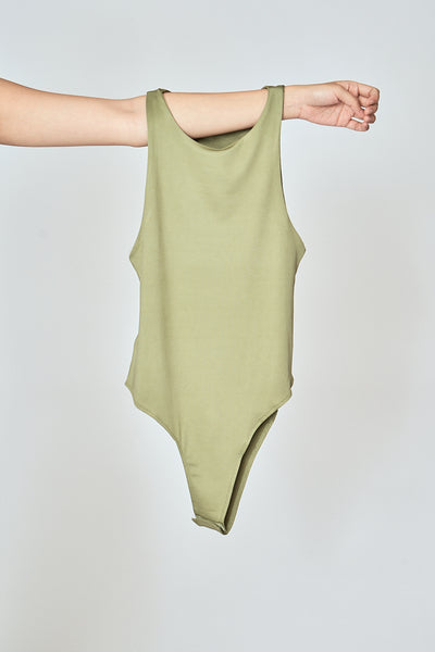 Barba Sage Green Round Neck Sleeveless Bodysuit