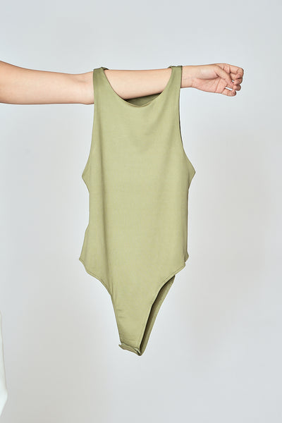 Barba Sage Green Round Neck Sleeveless Bodysuit