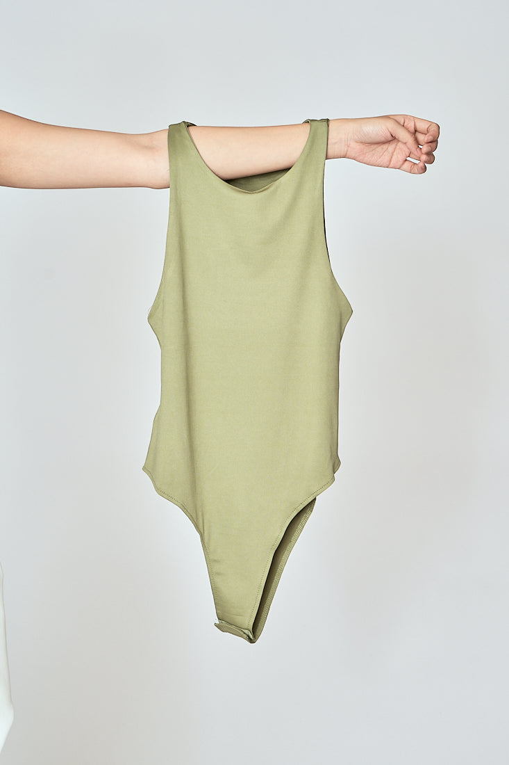 Barba Sage Green Round Neck Sleeveless Bodysuit