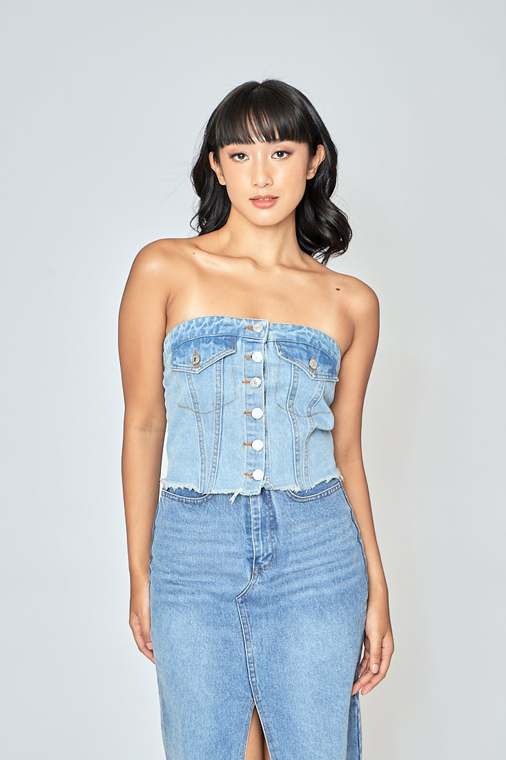 Hinata Blue Denim Buttondown Tube Top
