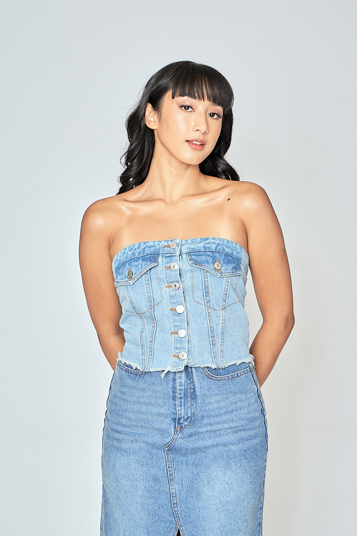 Hinata Blue Denim Buttondown Tube Top
