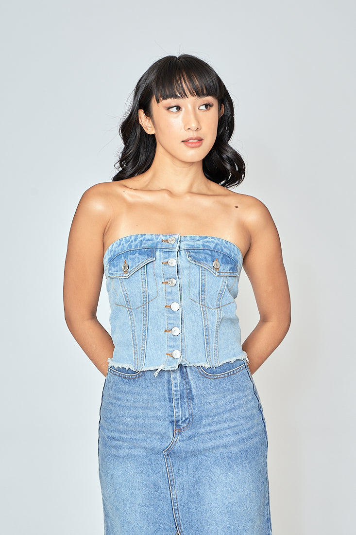 Hinata Blue Denim Buttondown Tube Top