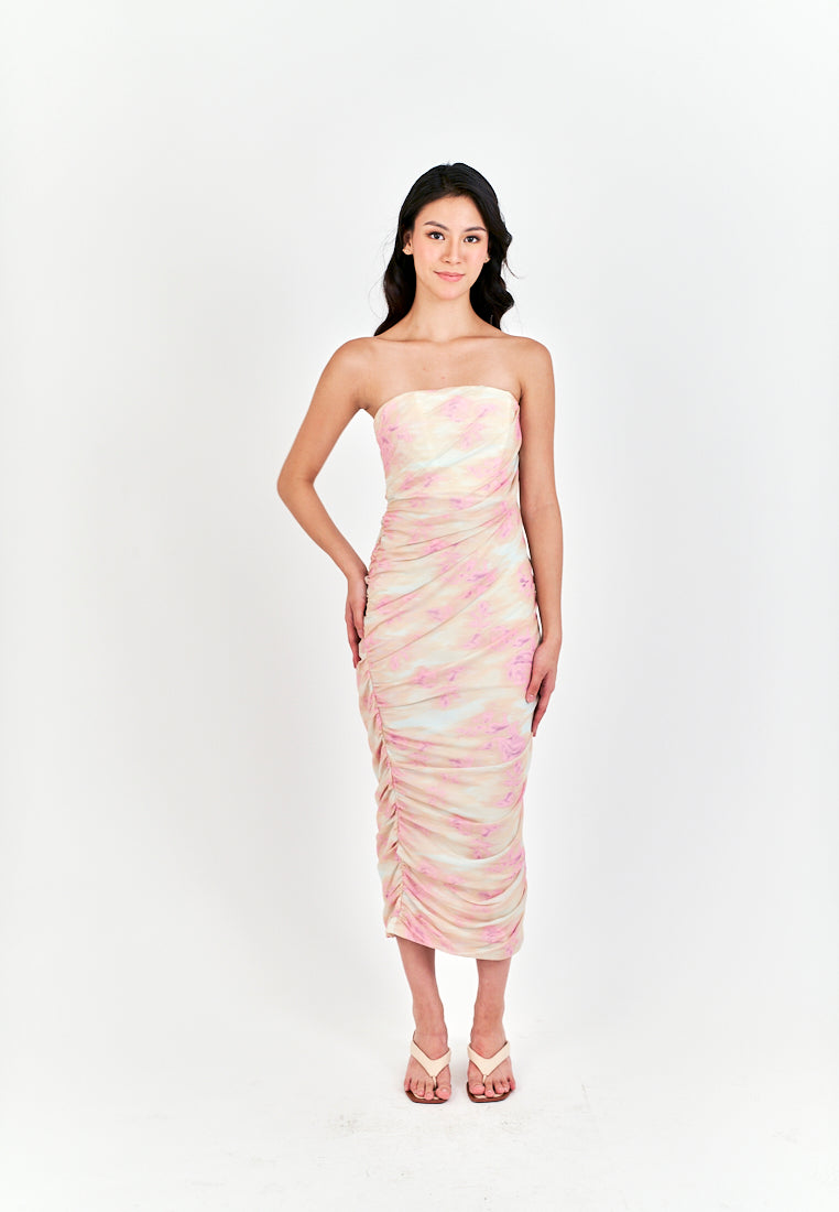Hezekiah Pink Tie Dye Ruch Side Zipper Bodycon Tube Mini Dress