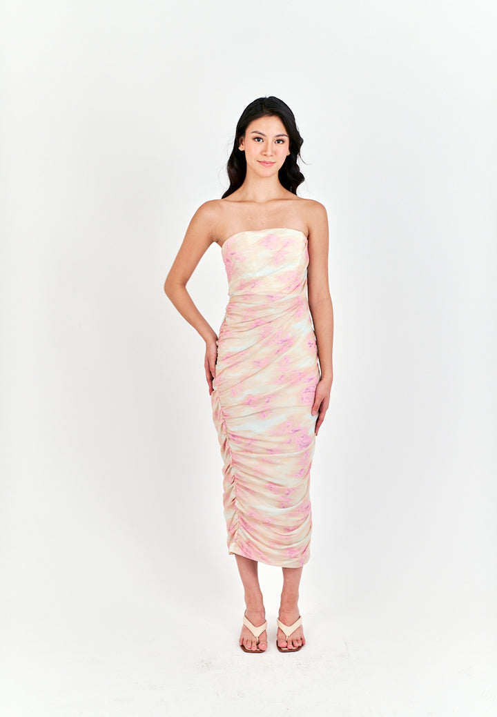 Hezekiah Pink Tie Dye Ruch Side Zipper Bodycon Tube Mini Dress