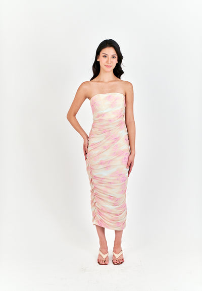 (PRE-ORDER: ETA February 25) Hezekiah Pink Tie Dye Ruch Side Zipper Bodycon Tube Mini Dress