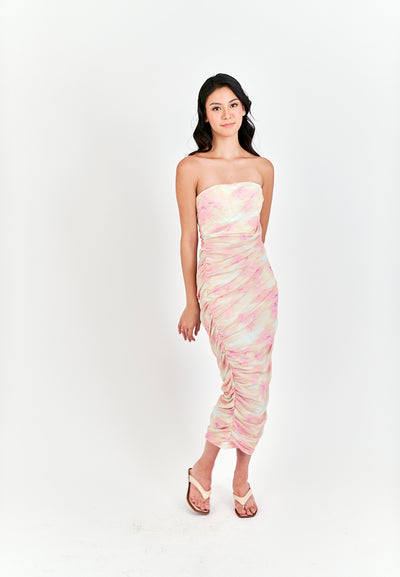 (PRE-ORDER: ETA February 25) Hezekiah Pink Tie Dye Ruch Side Zipper Bodycon Tube Mini Dress