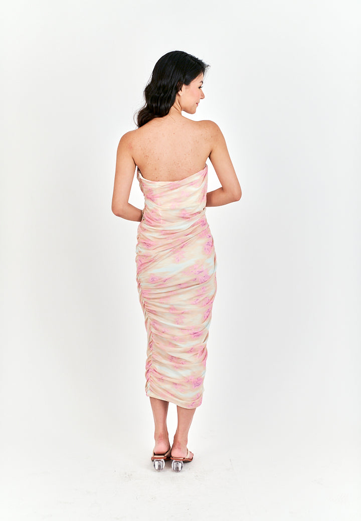 Hezekiah Pink Tie Dye Ruch Side Zipper Bodycon Tube Mini Dress