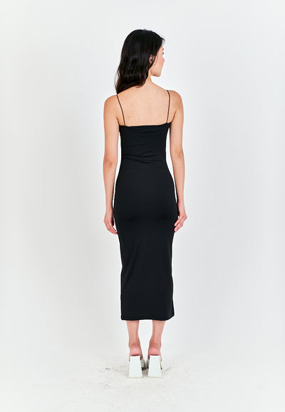Cleonice Black Knitted Spaghetti Strap Sleeveless Midi Dress