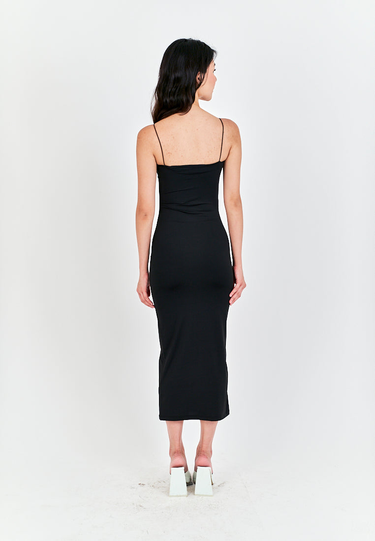 Cleonice Black Knitted Spaghetti Strap Sleeveless Midi Dress