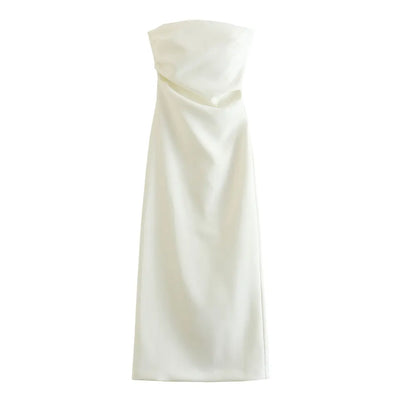 Lyte White Ruched Sides Back Slit Tube Midi Dress