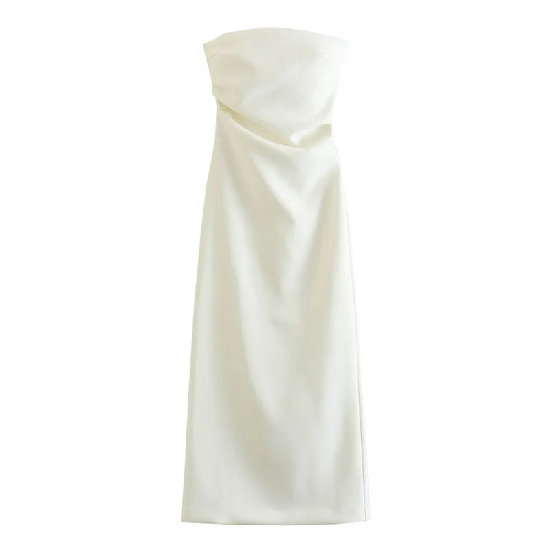 Lyte White Ruched Sides Back Slit Tube Midi Dress