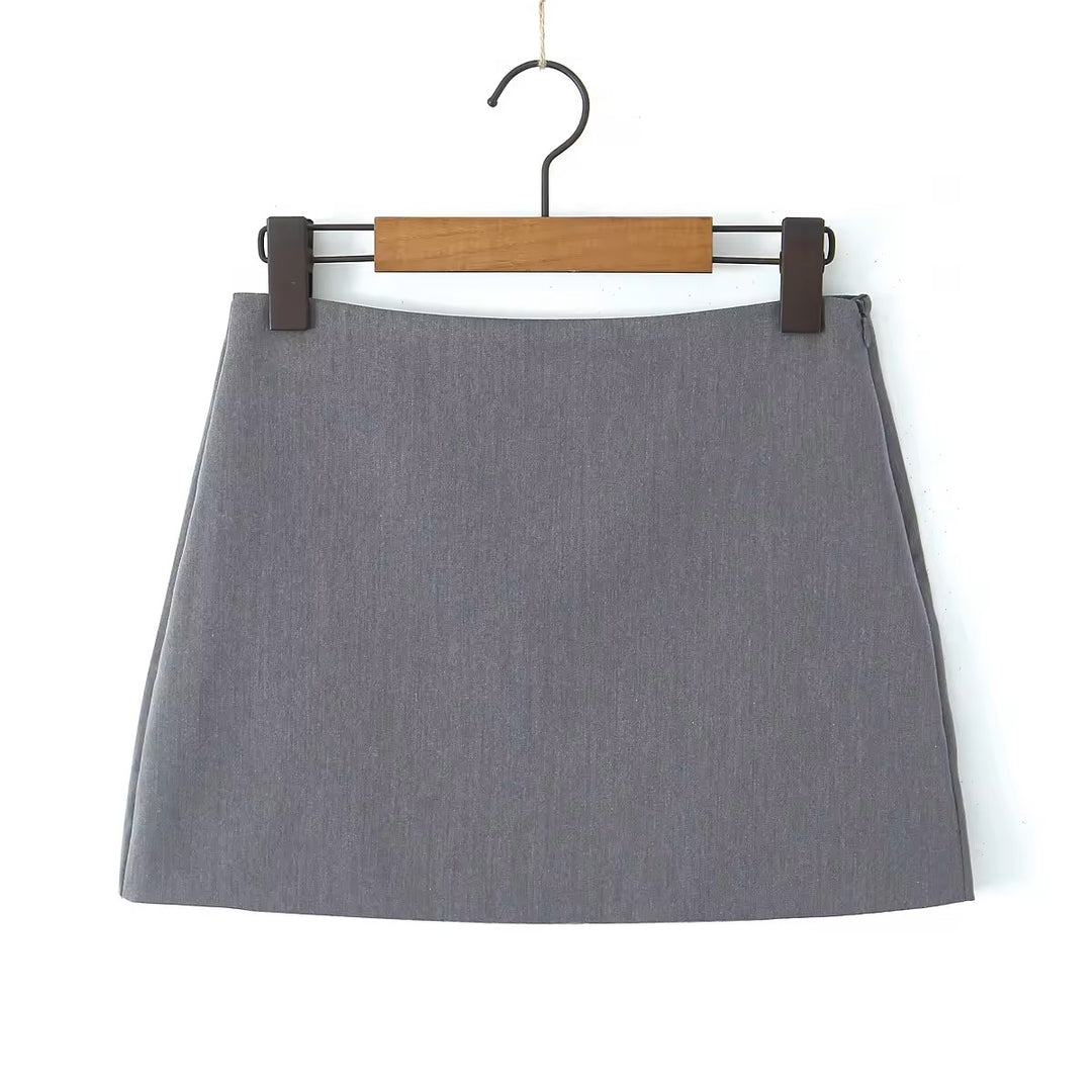 Laliah Stone Gray Side Zipper Casual Mini Skirt