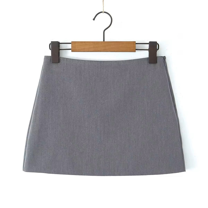 Laliah Stone Gray Side Zipper Casual Mini Skirt