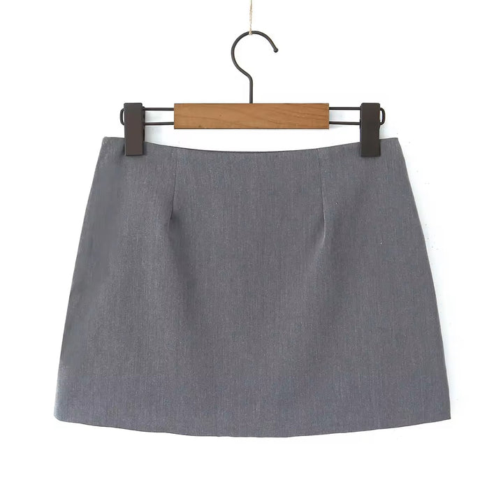 Laliah Stone Gray Side Zipper Casual Mini Skirt