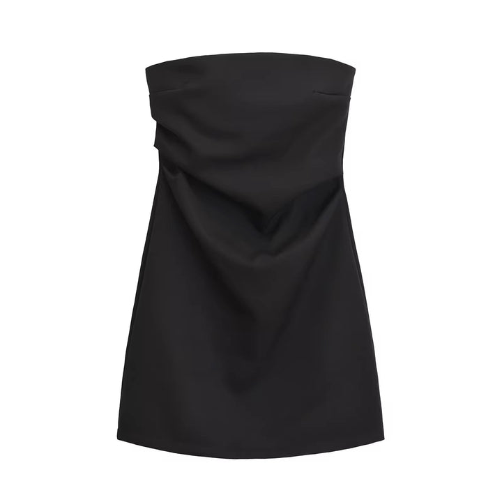 Lizett Black Pleated Zipper Back Tube Mini Dress