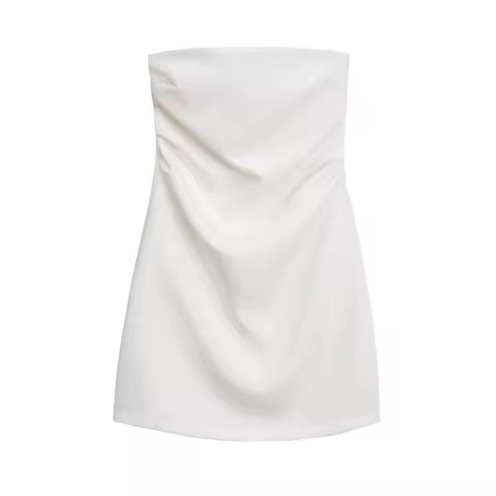 Lizett White Pleated Zipper Back Tube Mini Dress