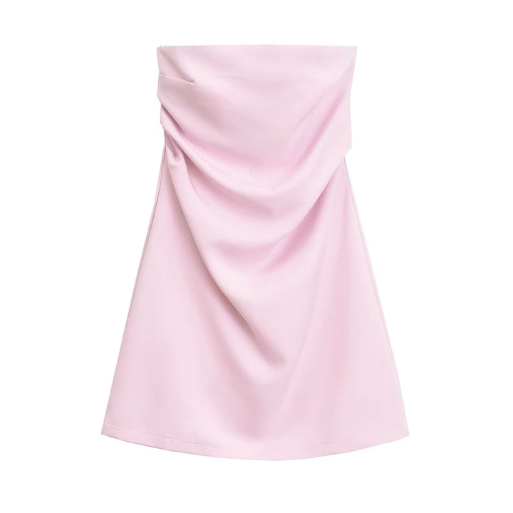 Lizett Pink Pleated Zipper Back Tube Mini Dress