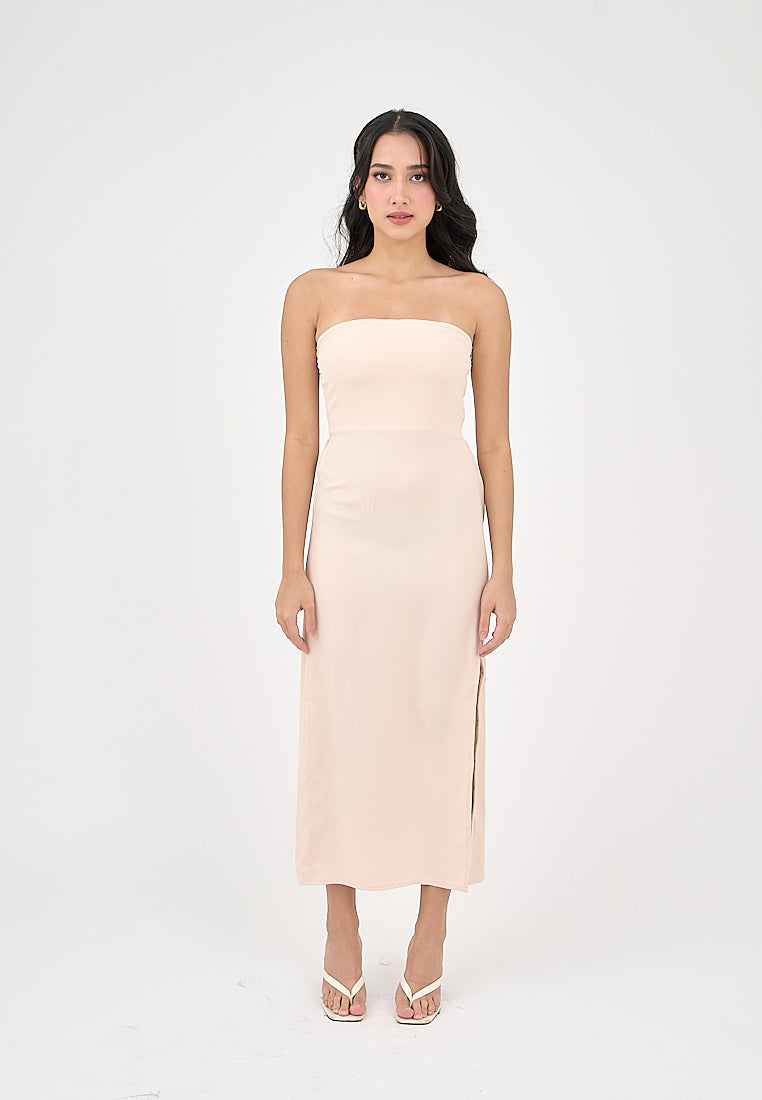 Solana Blush Pink with Slit Tube Midi Dress