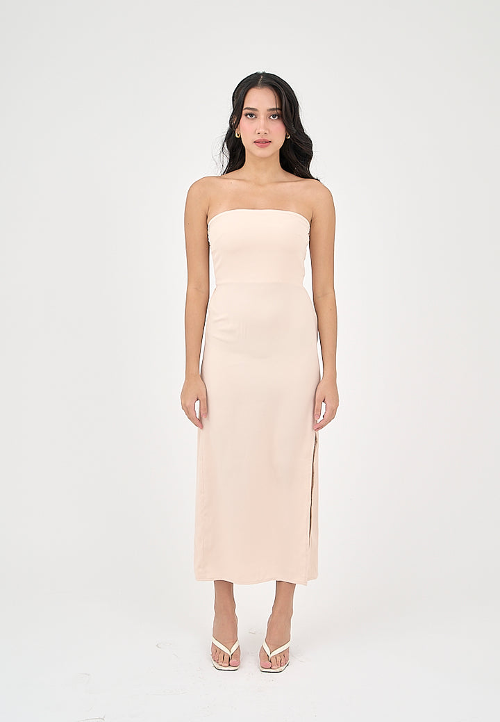 Solana Blush Pink with Slit Tube Midi Dress