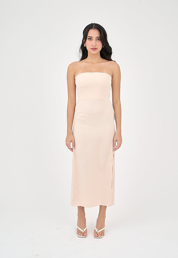 Solana Blush Pink with Slit Tube Midi Dress