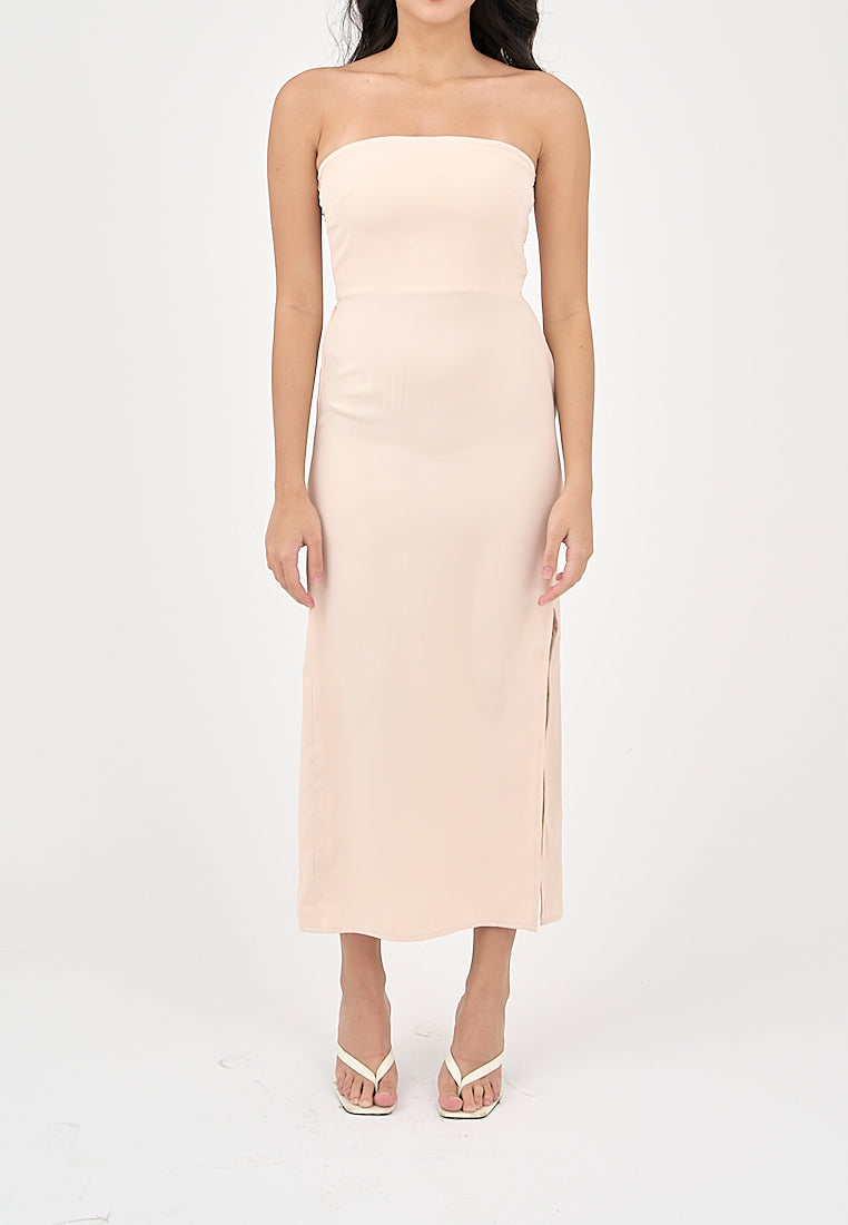 Solana Blush Pink with Slit Tube Midi Dress