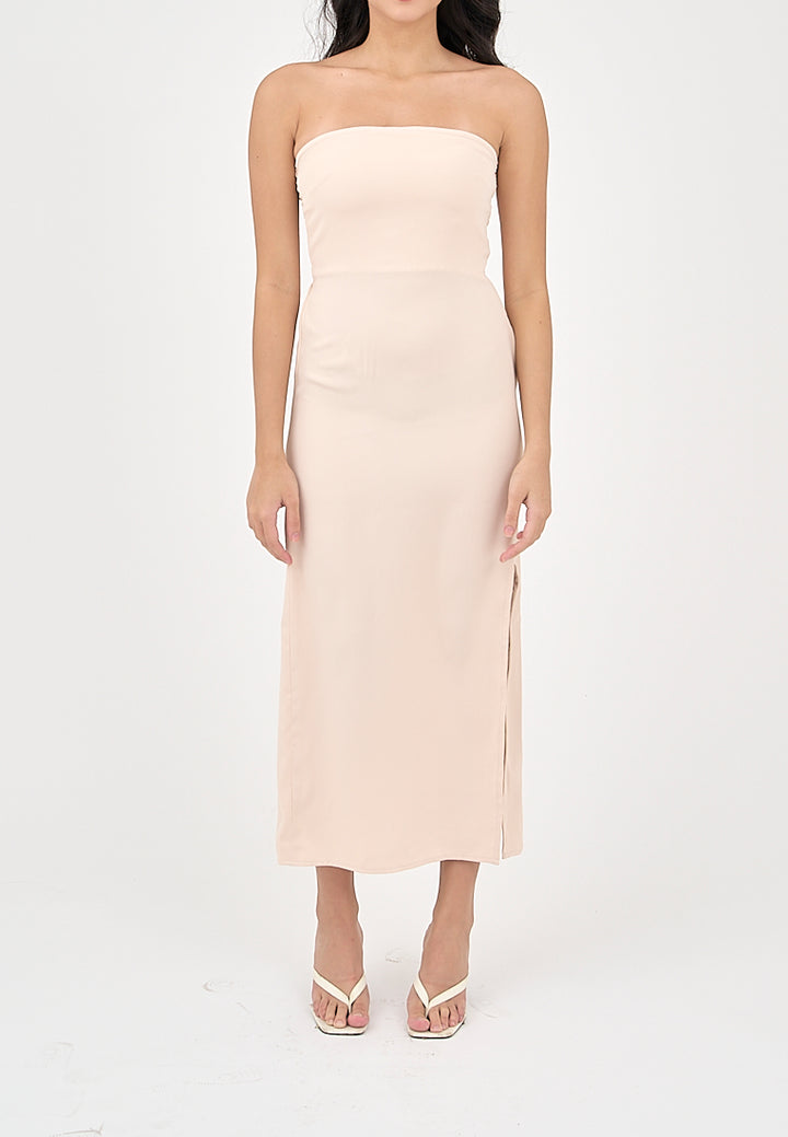 Solana Blush Pink with Slit Tube Midi Dress