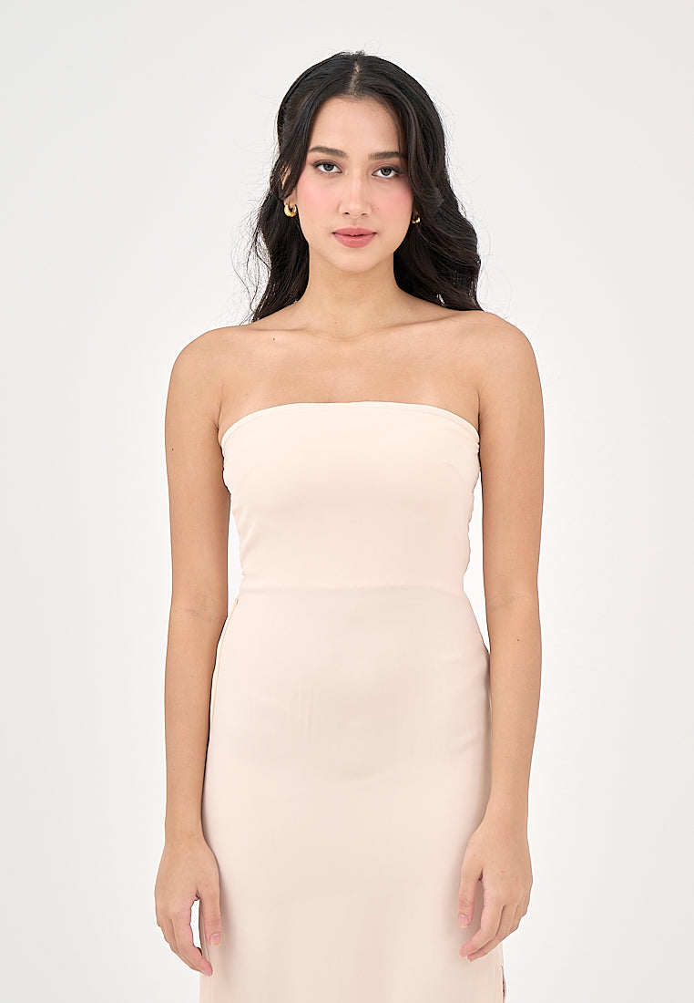 Solana Blush Pink with Slit Tube Midi Dress