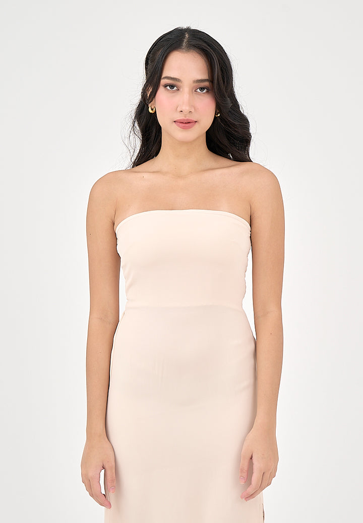 Solana Blush Pink with Slit Tube Midi Dress