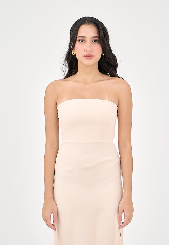 Solana Blush Pink with Slit Tube Midi Dress